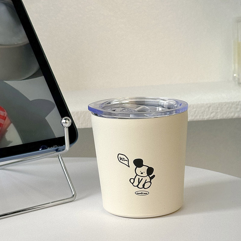 Insulated Ladies Drinking Cup with Dog Design Double Wall Leak-Proof Lid Durable Plastic