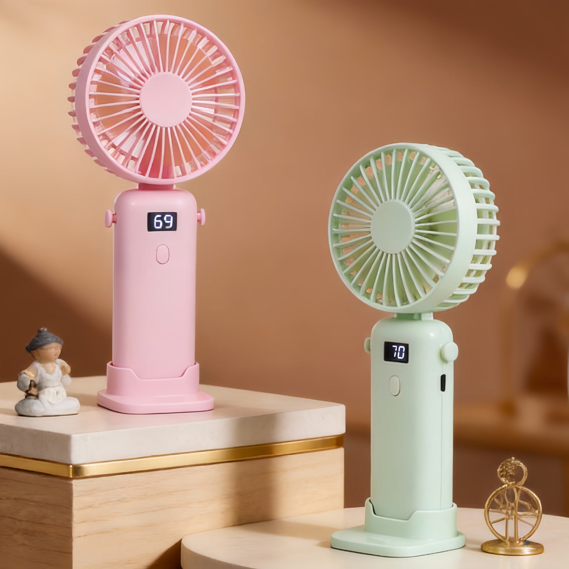 Portable USB Fan with LED Display Rechargeable Compact Personal Cooling Fan for Women