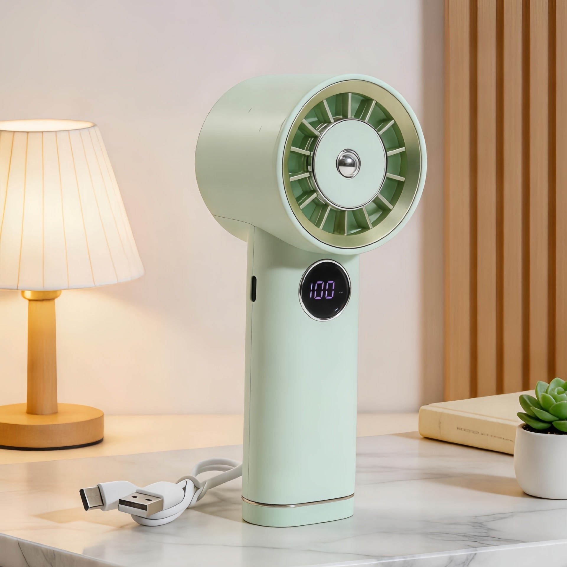 Portable USB Hand Fan with LCD Display Rechargeable Adjustable Speed Portable Cooling Fan