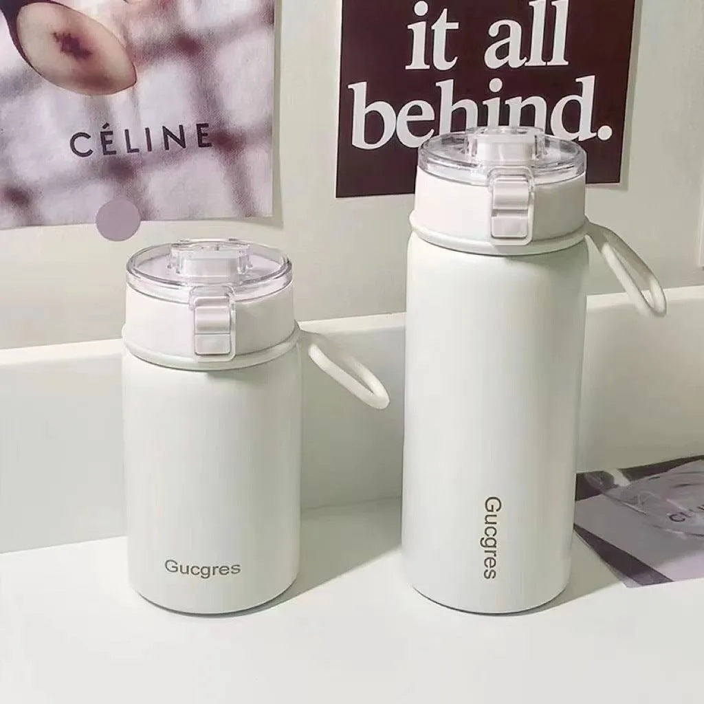 Women's Stainless Steel Insulated Water Bottle with Flip Lid Ergonomic Design
