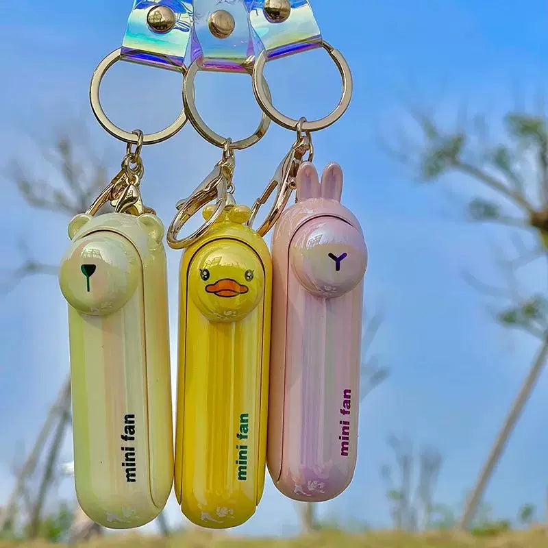 Rechargeable Mini Keychain Fan USB Portable Handheld with Wrist Strap and Frog Charm