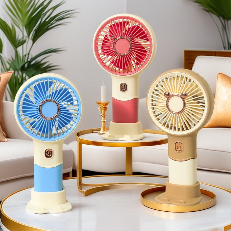 Ladies Portable Hand Fan with Playful Bear Design USB Rechargeable Lightweight Handheld Fan
