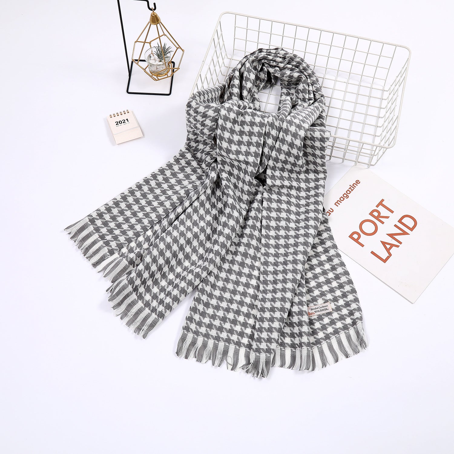 Ladies Scarf Houndstooth Pattern Soft Breathable Fabric Elegant Accessory