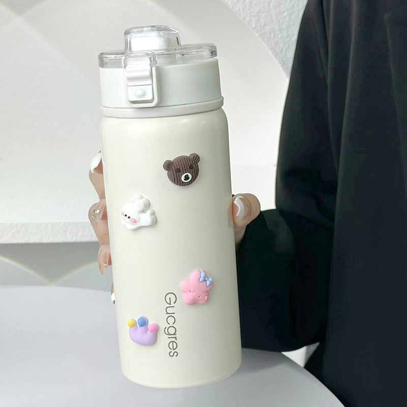 Insulated Water Bottle with Secure Flip Cap BPA-Free Plastic Playful Design for Women