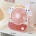 Portable Table Fan Cute House Design Compact Lightweight with Dog Motif and Flowers
