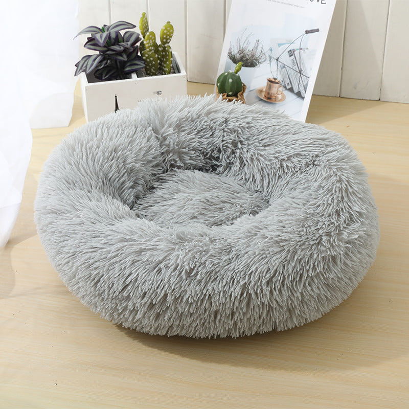 Pet Bed Soft Plush Round Shape Non-Slip Bottom for Cats and Small Dogs