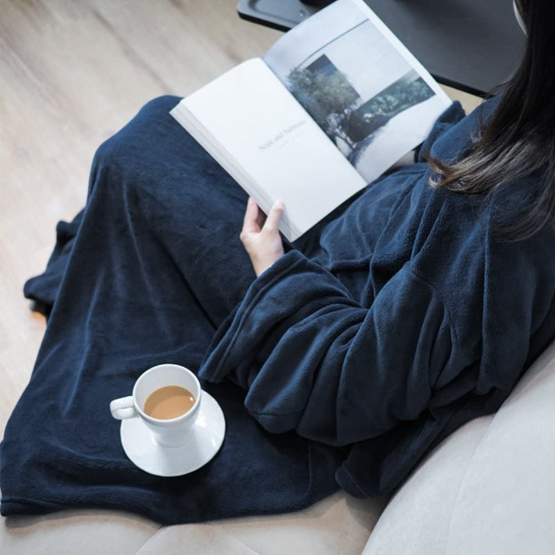 Women’s Fleece Blanket with Sleeves and Pockets Cozy Wearable Throw for Home and Travel