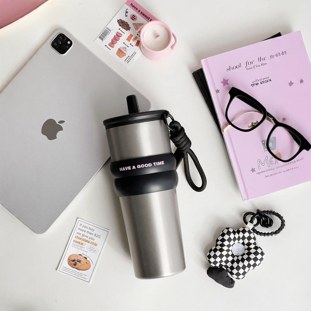 Women’s Stainless Steel Insulated Thermo Cup With Leak-Proof Lid and Straw, Matte Finish