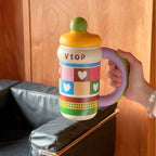 Ladies Thermos Mug Insulated Stainless Steel with Elegant Gold Rim Leak-Proof Lid