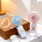 Portable USB Rechargeable Hand Fan for Women with Cute Cartoon Design and Adjustable Speed