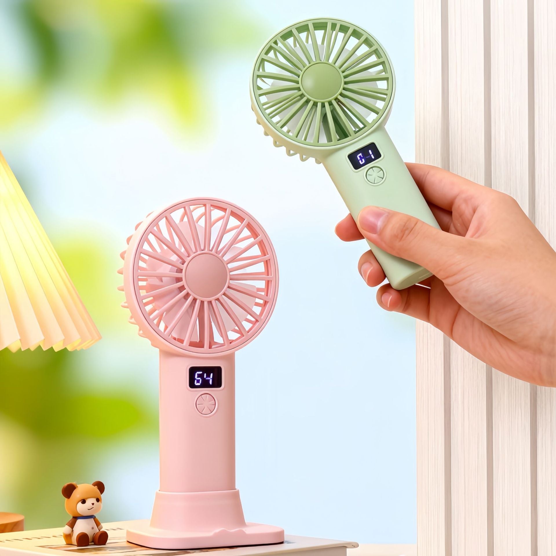 USB Rechargeable Handheld Fan with LCD Display and Three Speeds Compact Portable