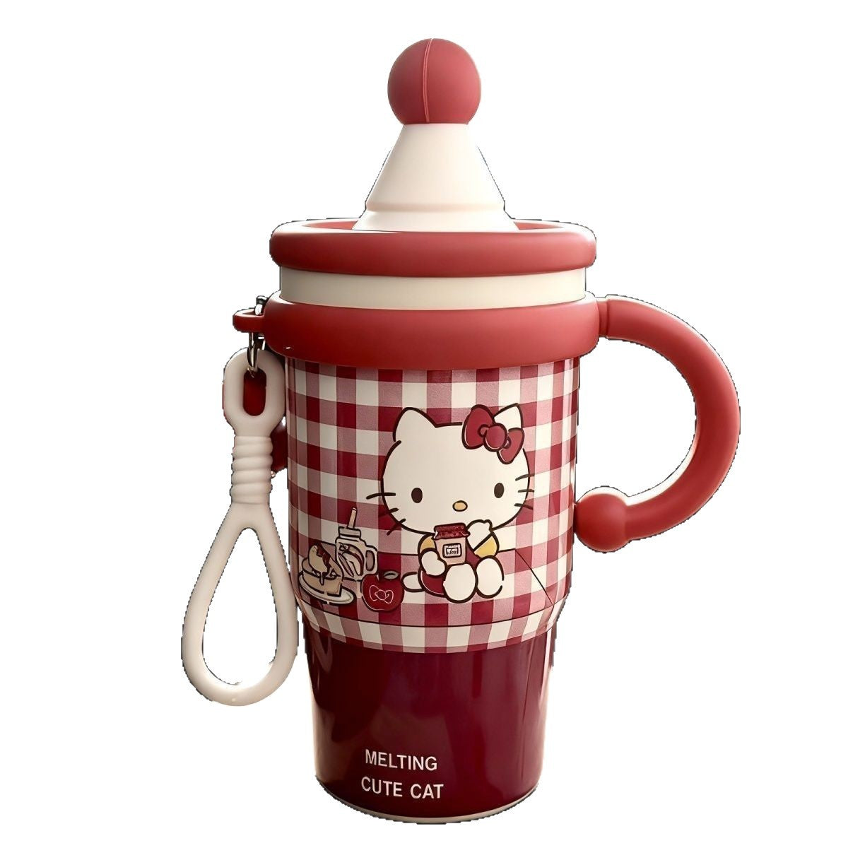Insulated Women's Drinking Cup With Cute Cat Design Leak-Proof Flip Lid Ergonomic Handle