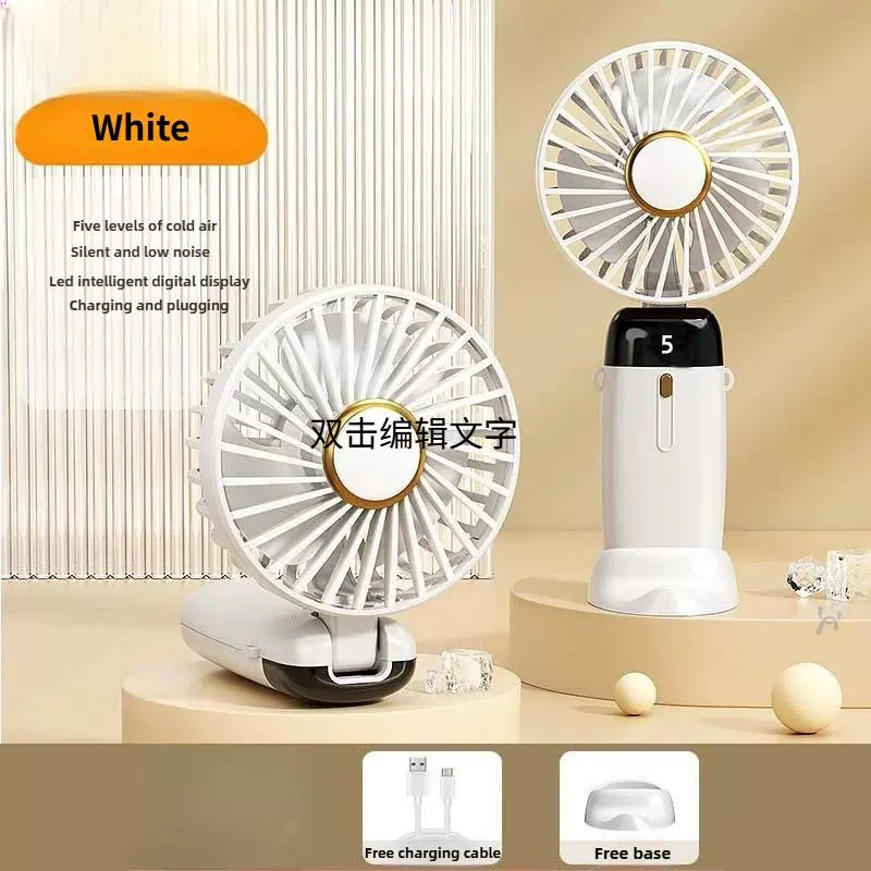 Foldable Rechargeable Hand Fan USB Portable Quiet Desk Fan with LED Display and Detachable Base