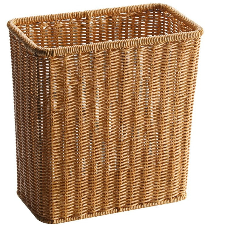 Rectangular Woven Waste Bin Natural Material Compact Bathroom Kitchen Office Trash Can