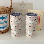 Women's Insulated Travel Mug with Spill-Proof Silicone Lid and Dog Design