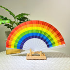 Ladies Rainbow Fan Lightweight Paper Folding Fan with Wooden Handle
