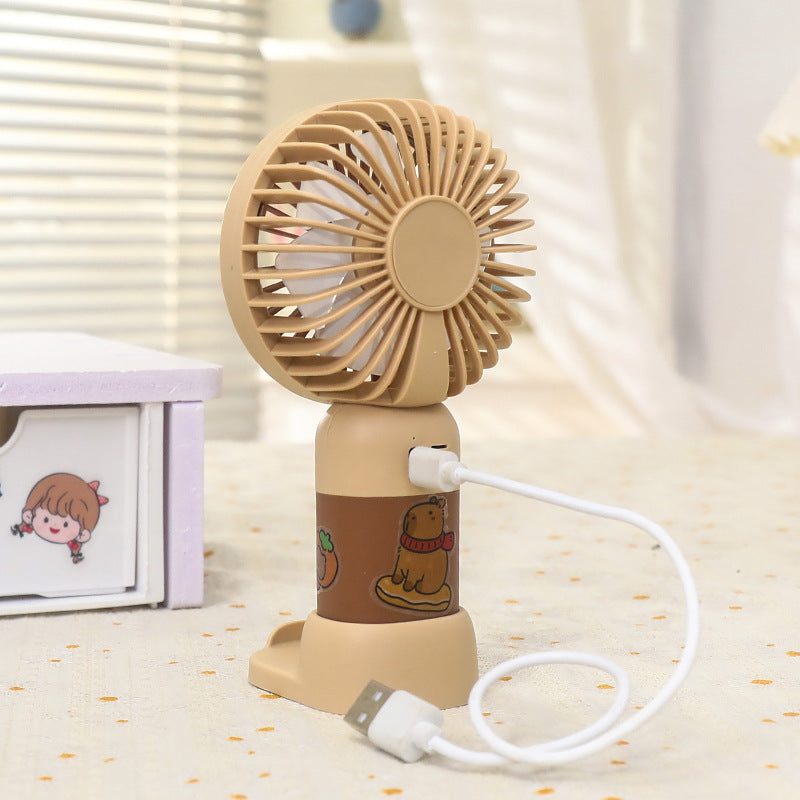 Women’s Portable Hand Fan Cute Bear Design Rechargeable LED Light Compact Handheld Fan