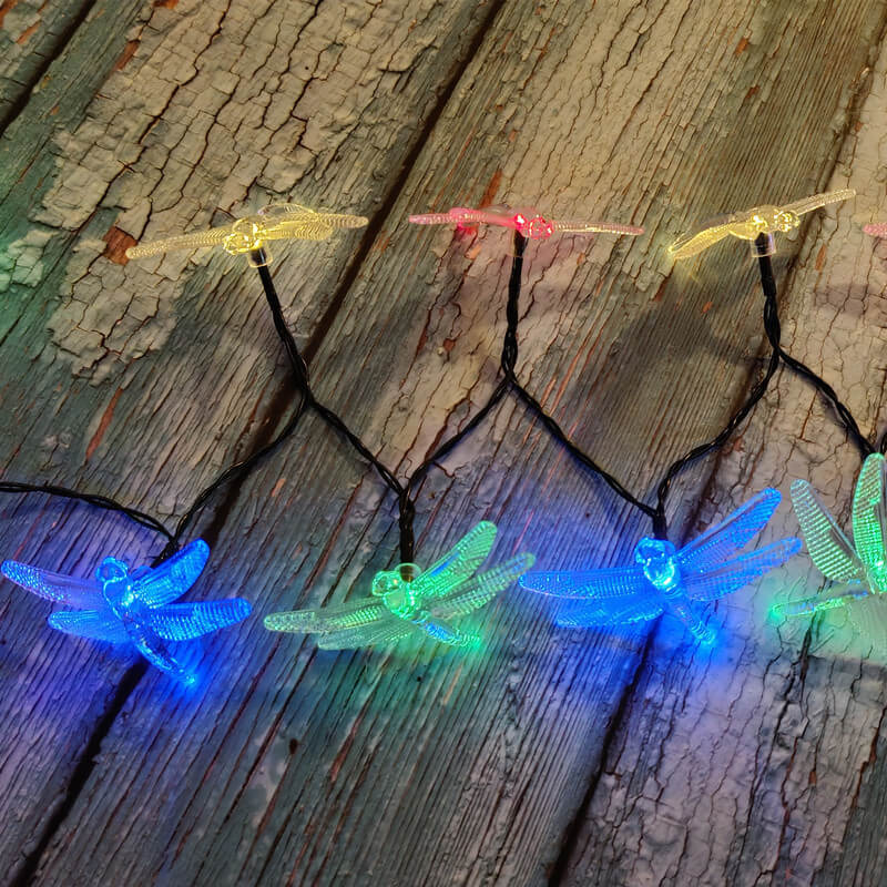 Outdoor Solar Dragonfly String Lights Waterproof Colorful LED Festival Party Decoration