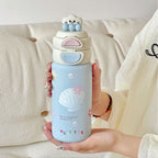 Women’s Water Bottle BPA-Free Plastic Leakproof Lid Floral Shell Design Portable