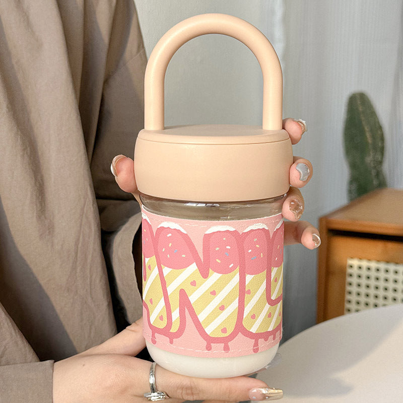 Women's Insulated Glass Water Bottle with Ergonomic Handle Multi-Functional Hot Cold Drink Container