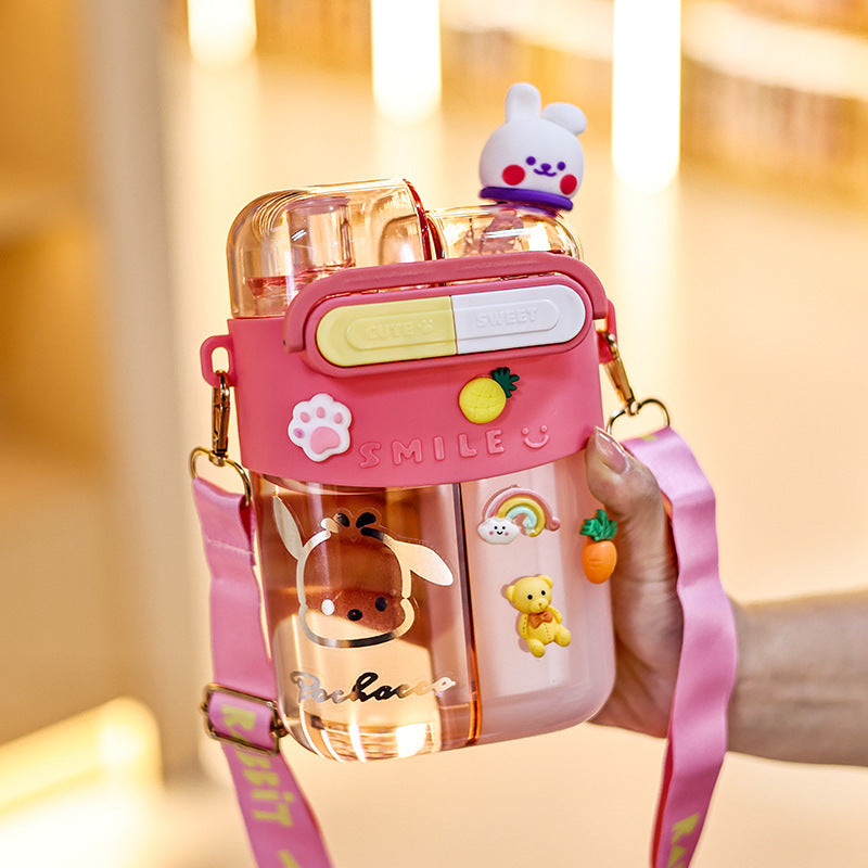 Women's Water Bottle Tritan BPA-Free with Interactive Design and Shoulder Carrying Strap