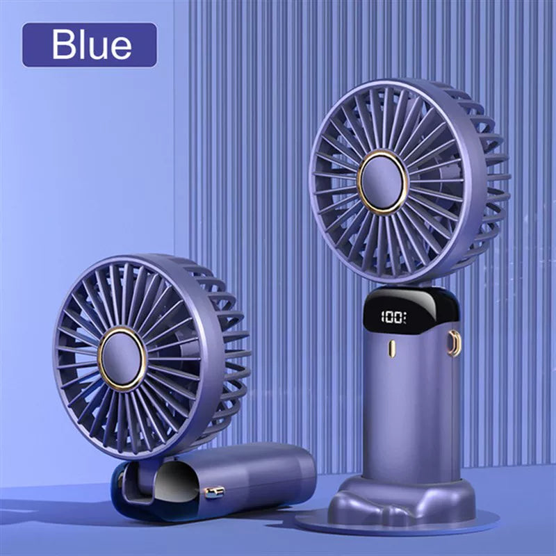 Foldable Rechargeable Handheld Fan with LED Battery Indicator and Detachable Charging Station