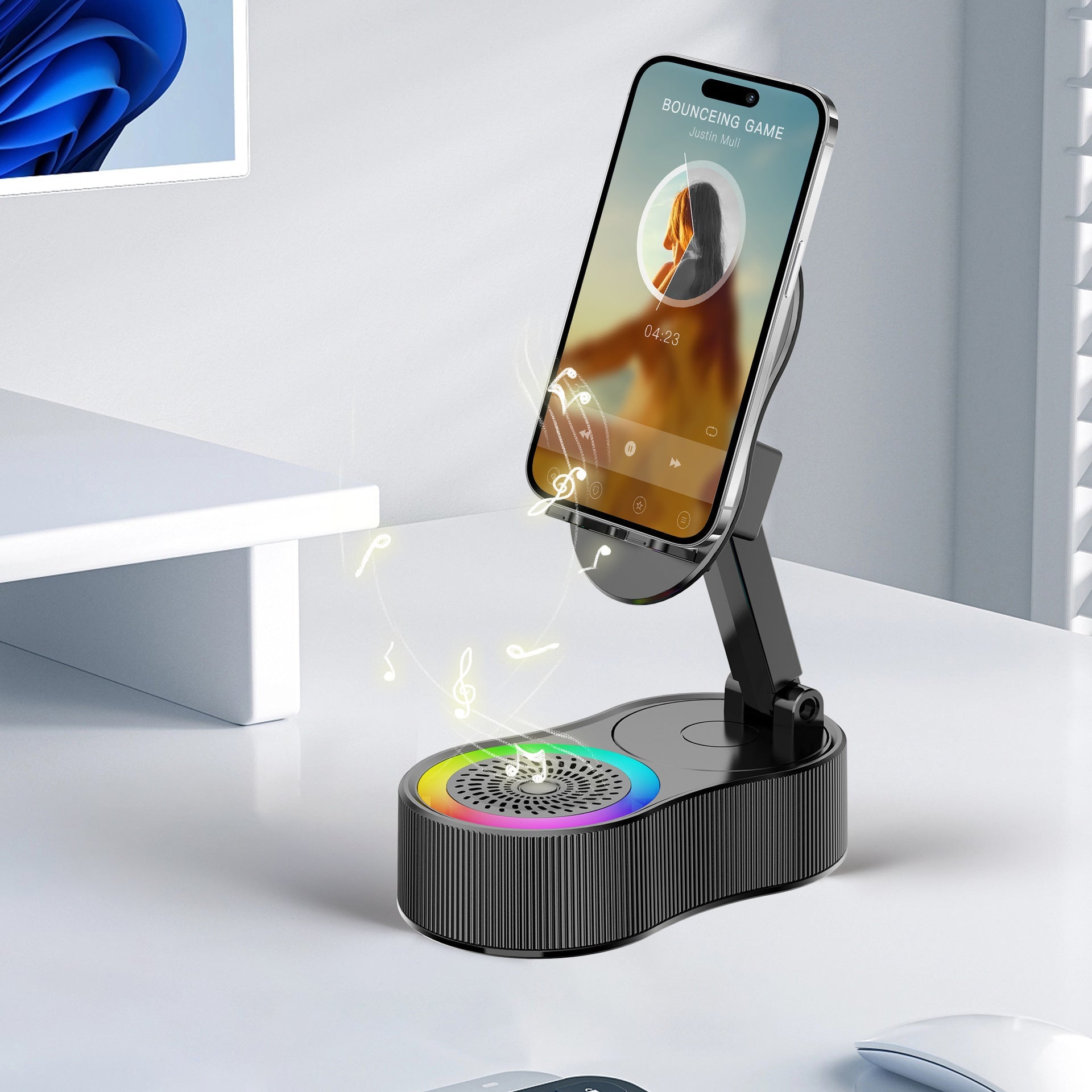 Unisex Smartphone Mount with Bluetooth Speaker RGB Lighting and Adjustable Stand