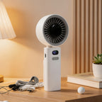 Portable USB Rechargeable Personal Fan with Display and Carrying Strap Compact Cooling