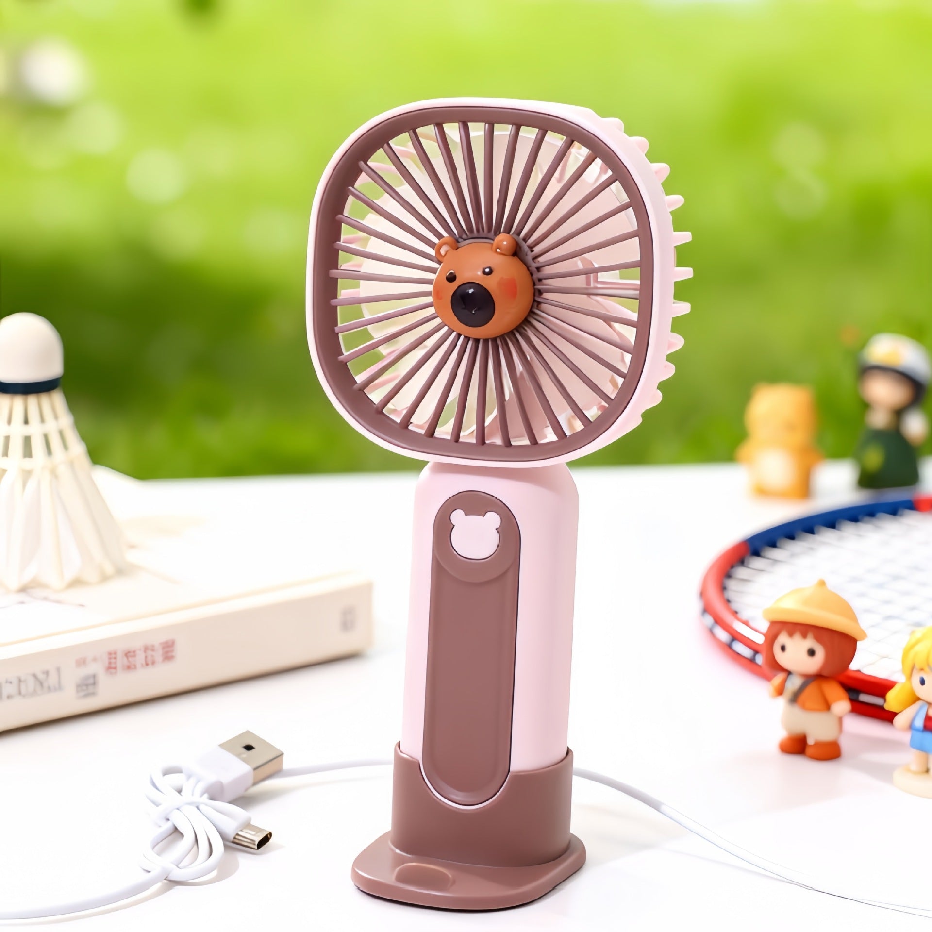 Portable USB Hand Fan with Cute Bear Design Compact Quiet Swivel Head for Women