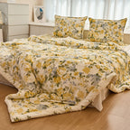 Women’s Floral Cotton Bedding Set Soft Yellow Blue Comfort