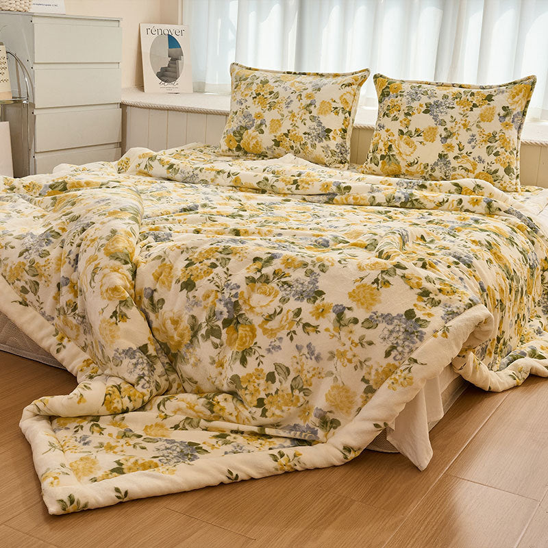 Women’s Floral Cotton Bedding Set Soft Yellow Blue Comfort