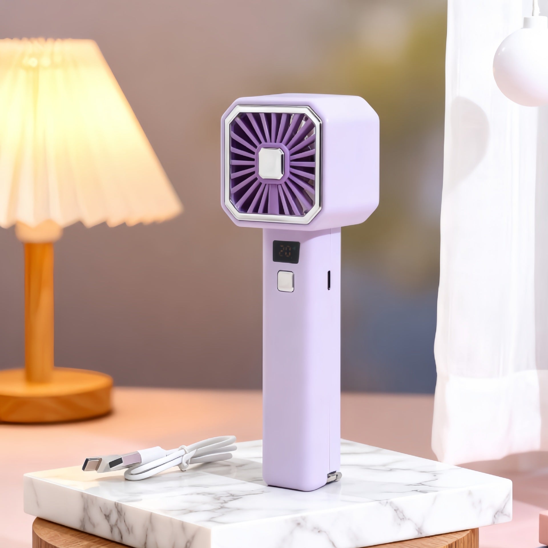 Portable USB Desk Fan with Digital Temperature Display Compact Foldable Grille