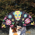 Ladies Folding Fan Colorful Butterfly and Lip Print Motif Lightweight Accessory