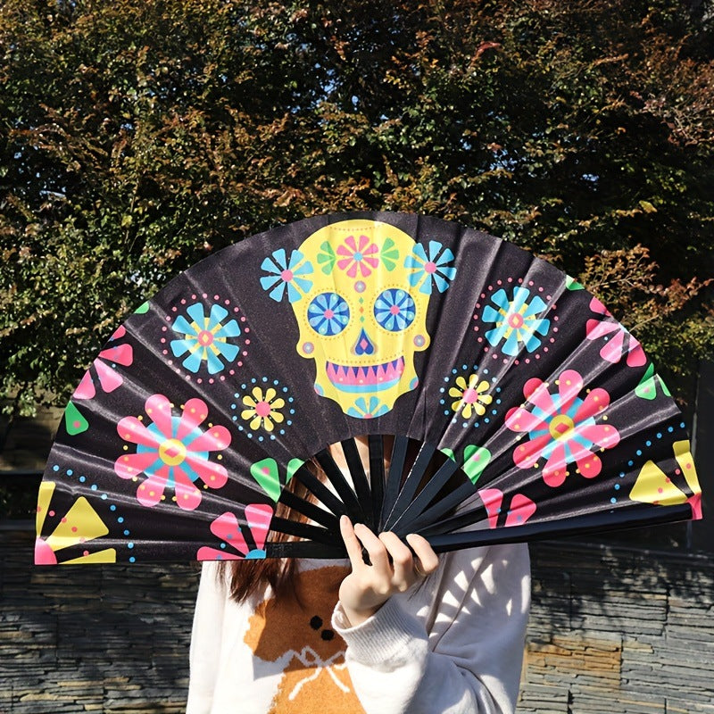 Ladies Folding Fan Colorful Butterfly and Lip Print Motif Lightweight Accessory