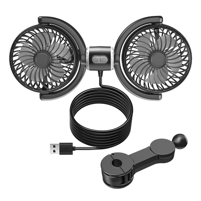 Dual-Head Portable Car Air Circulator Fan USB Powered Adjustable Mount Compact Quiet