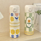 Women's Insulated Stainless Steel Water Bottle Leak-Proof Flip Top Floral Design