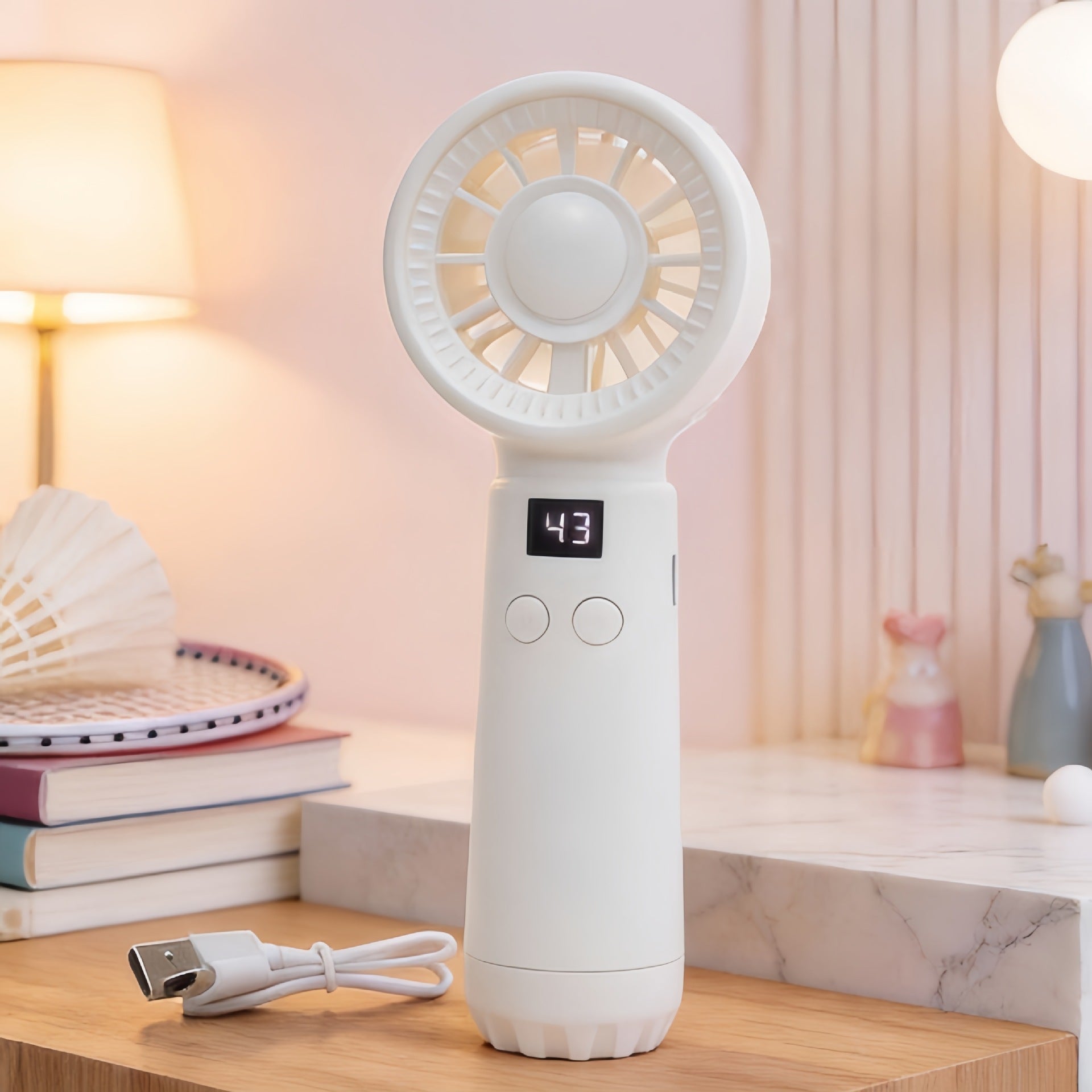 Rechargeable Portable Mini Fan with LCD Display and Bear Ears, Quiet Handheld Fan