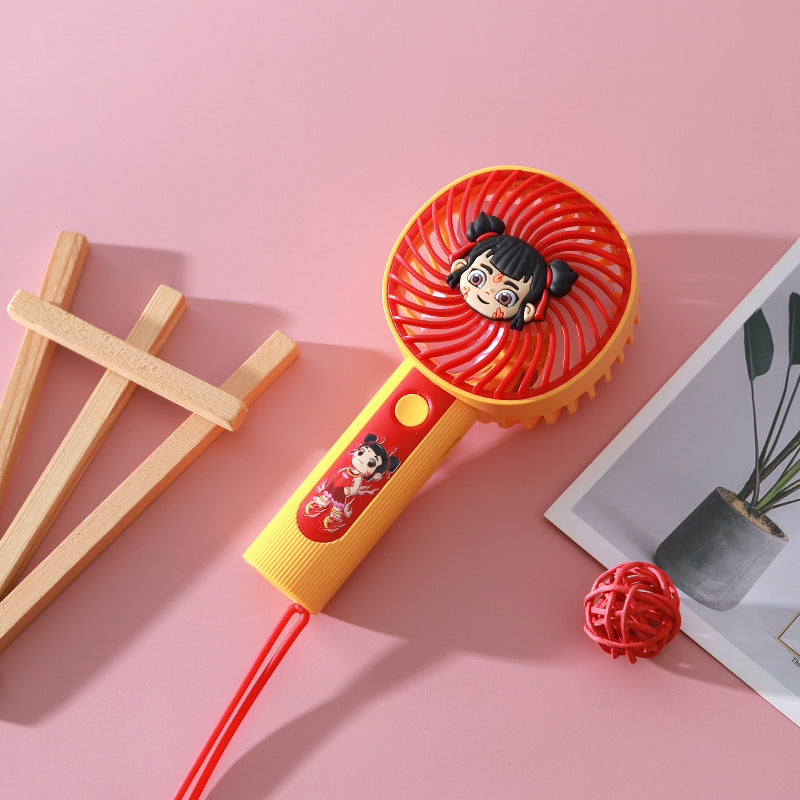 Women Portable Hand Fan USB Rechargeable Quiet Cooling Fan with Fun Character Design