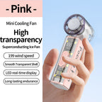 Portable Mini Fan with Transparent Housing LED Display Lightweight Compact