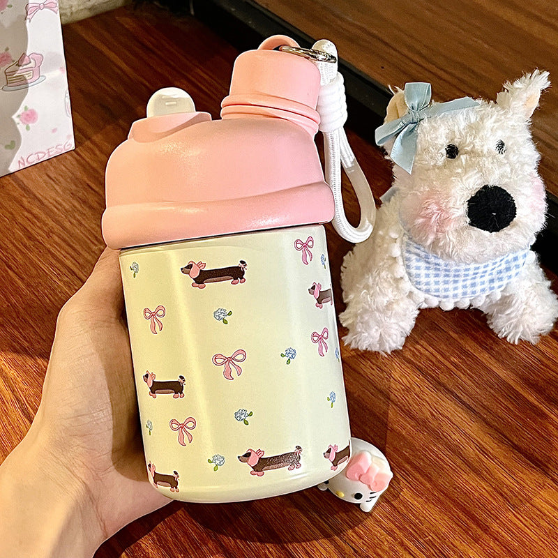 Insulated BPA-Free Plastic Water Bottle for Women with Bear Design and Leak-Proof Lid