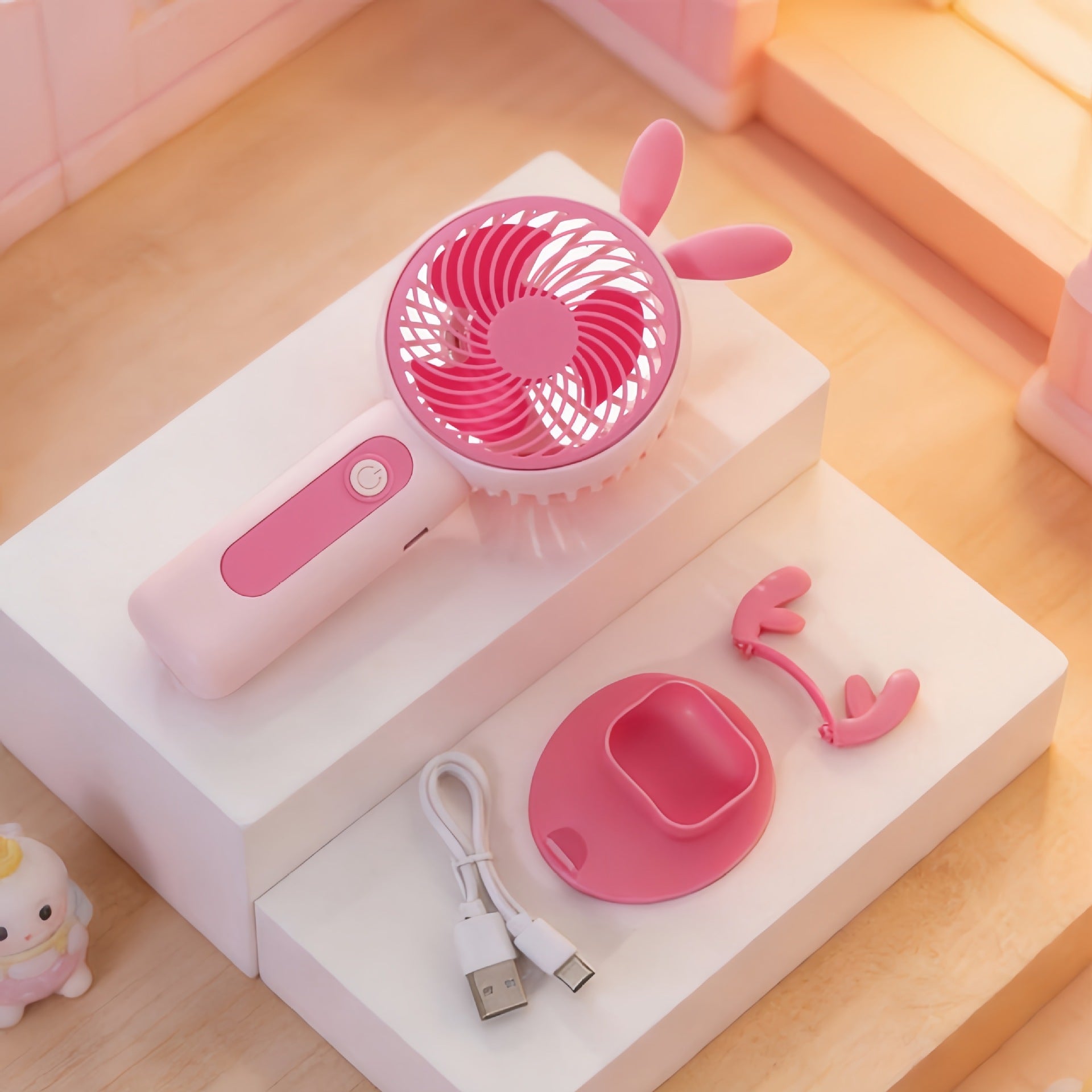 Portable Handheld Fan USB Rechargeable Compact Lightweight Small Ear Design