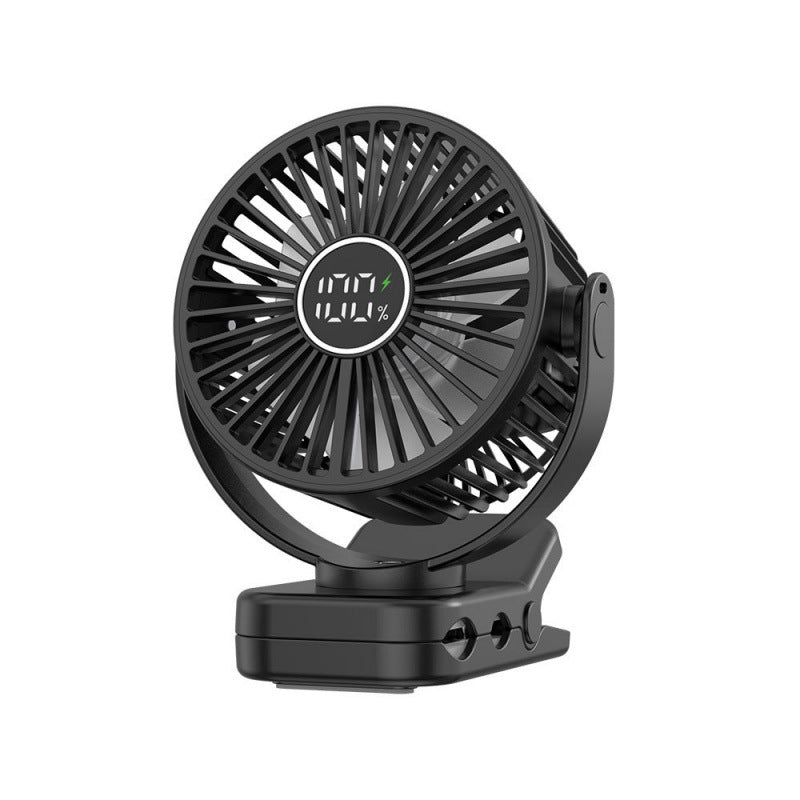 Adjustable Clip-On Cooling Fan Portable Rechargeable Battery-Powered Personal Desk Fan with LED Display