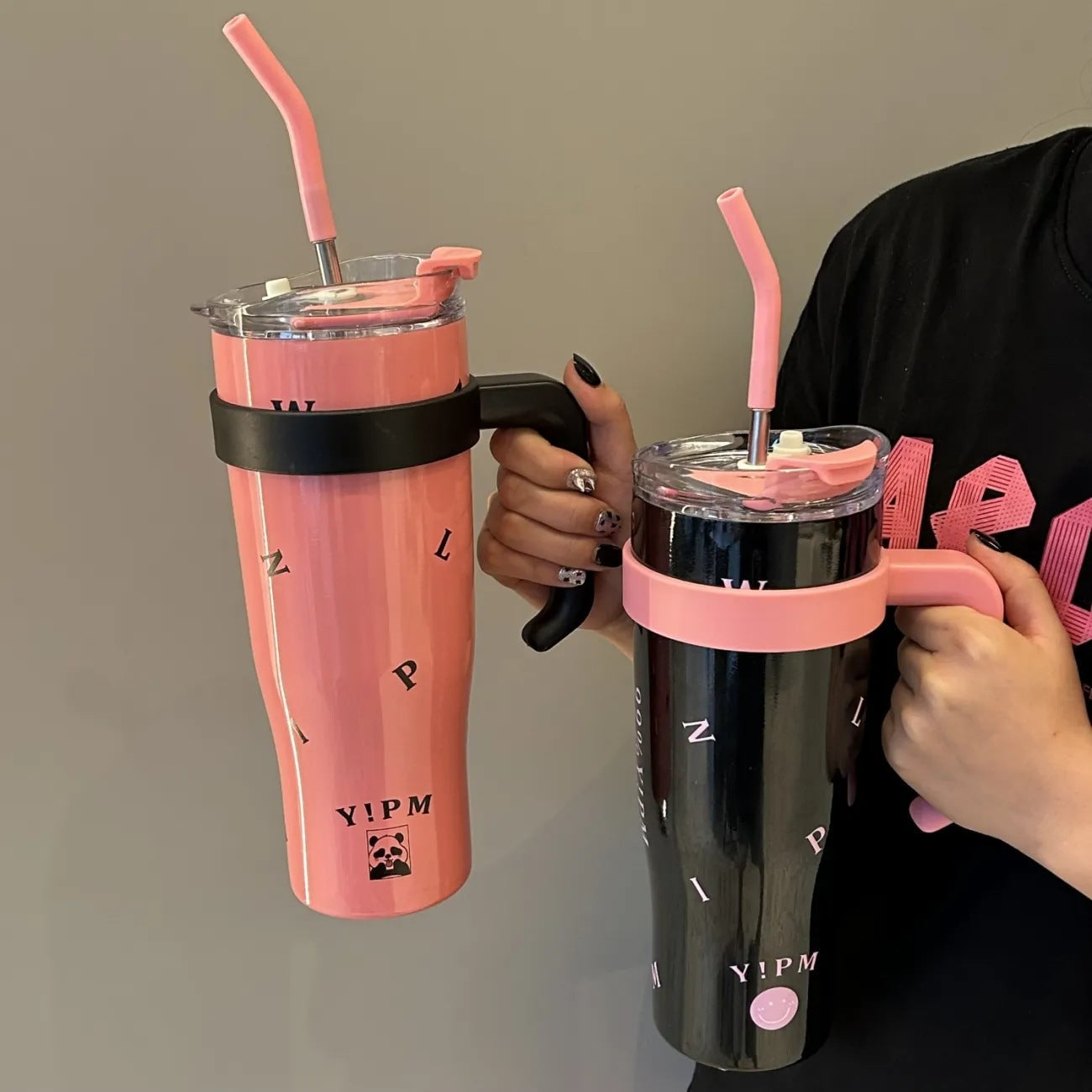 Women’s Insulated Water Bottle BPA-Free Plastic with Straw and Carry Handle