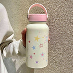 Women’s Insulated Water Bottle BPA-Free Plastic Double-Walled Star Motif Pastel Colors