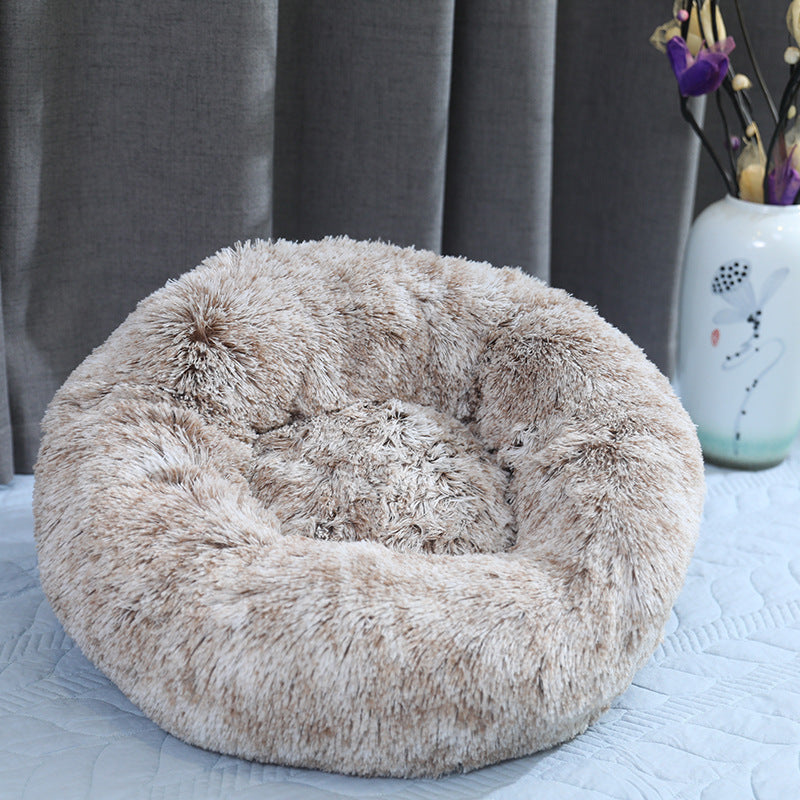 Round Plush Pet Bed Soft Cozy Non-Slip Bottom Washable for Cats and Small Dogs