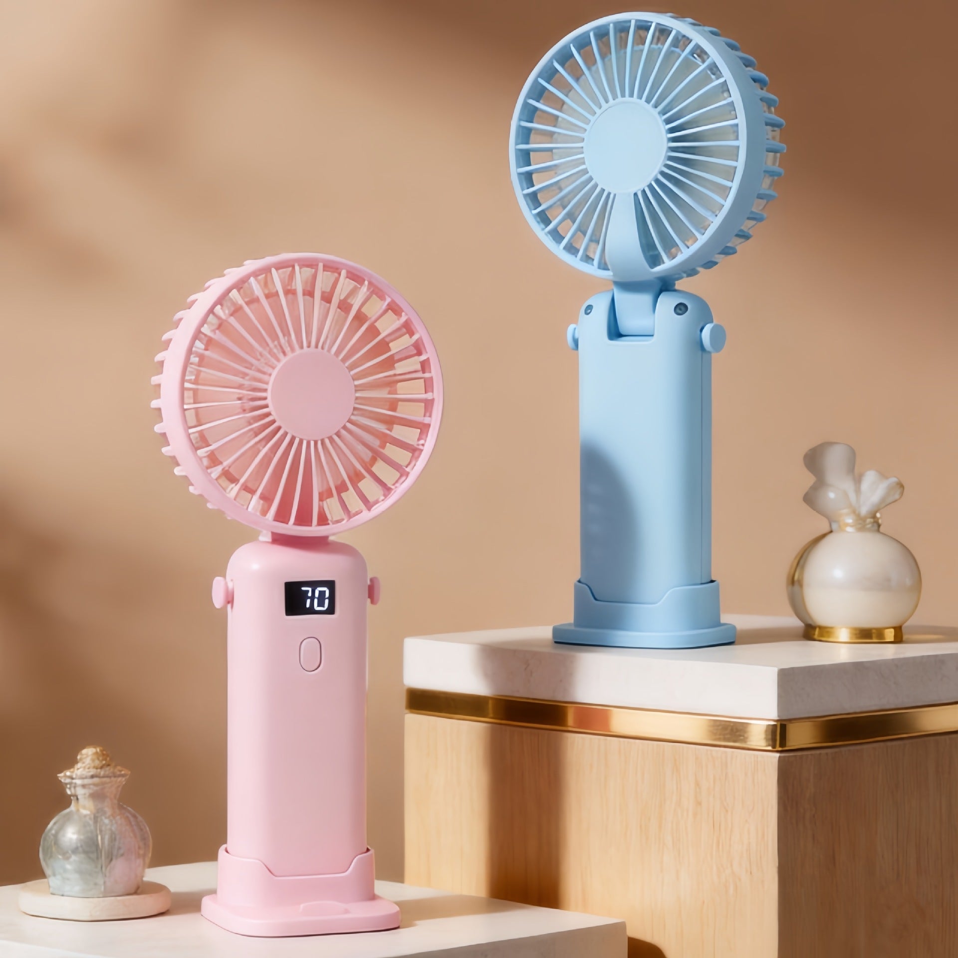 Portable USB Fan with LED Display Rechargeable Compact Personal Cooling Fan for Women