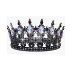 Women’s Crown with Green Gemstones Black Metal Elegant Floral Design
