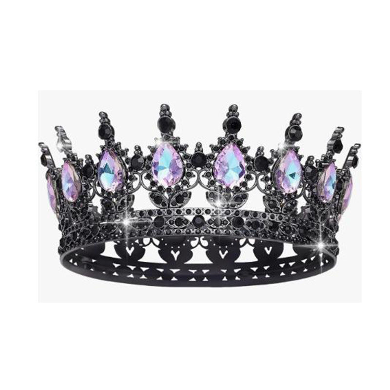 Women’s Crown with Green Gemstones Black Metal Elegant Floral Design