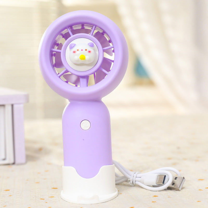 Portable Handheld Fan with Cute Animal Design USB Rechargeable Lightweight Personal Fan