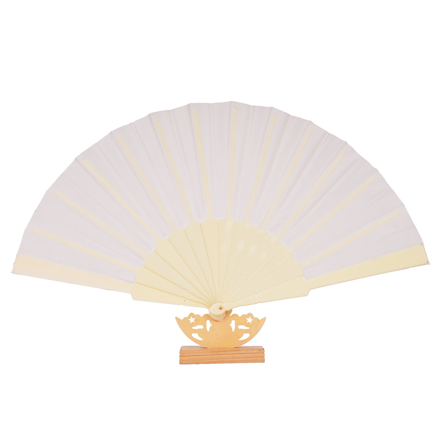 Women's Hand Fan with Filigree Wooden Handle Elegant Paper Folding Fan